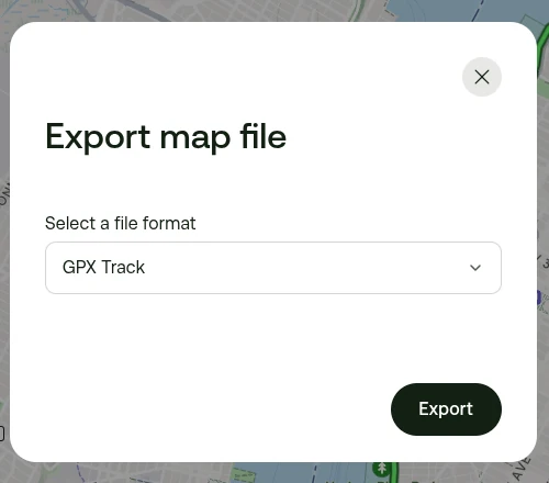 The AllTrails export dialog set to GPX Track