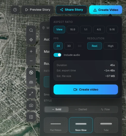 Export settings with duration, time and size estimates