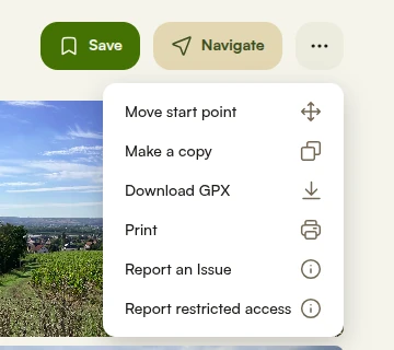 The Komoot ••• menu with Download GPX