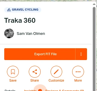 The Ride with GPS route panel with the More button
