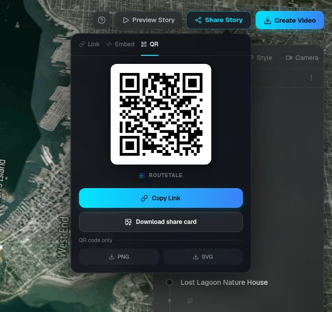 The QR tab with download options